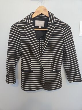 Banana Republic Factory Black and Cream Striped Single-Button Blazer